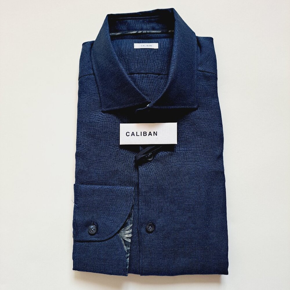 NEW Caliban 100% Linen Men's Blue Long Sleeves Shirt Size 43